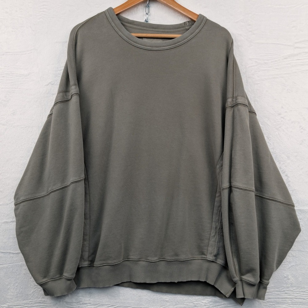 Aerie Sweatshirt Womens XL Olive Green Oversized Ribbed Cuffs Relaxed Loungewear